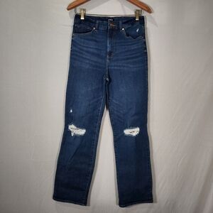 Express High Rise Blue Jeans with Distressed Details ULTRA HYPER STRETCH. 6/8/10